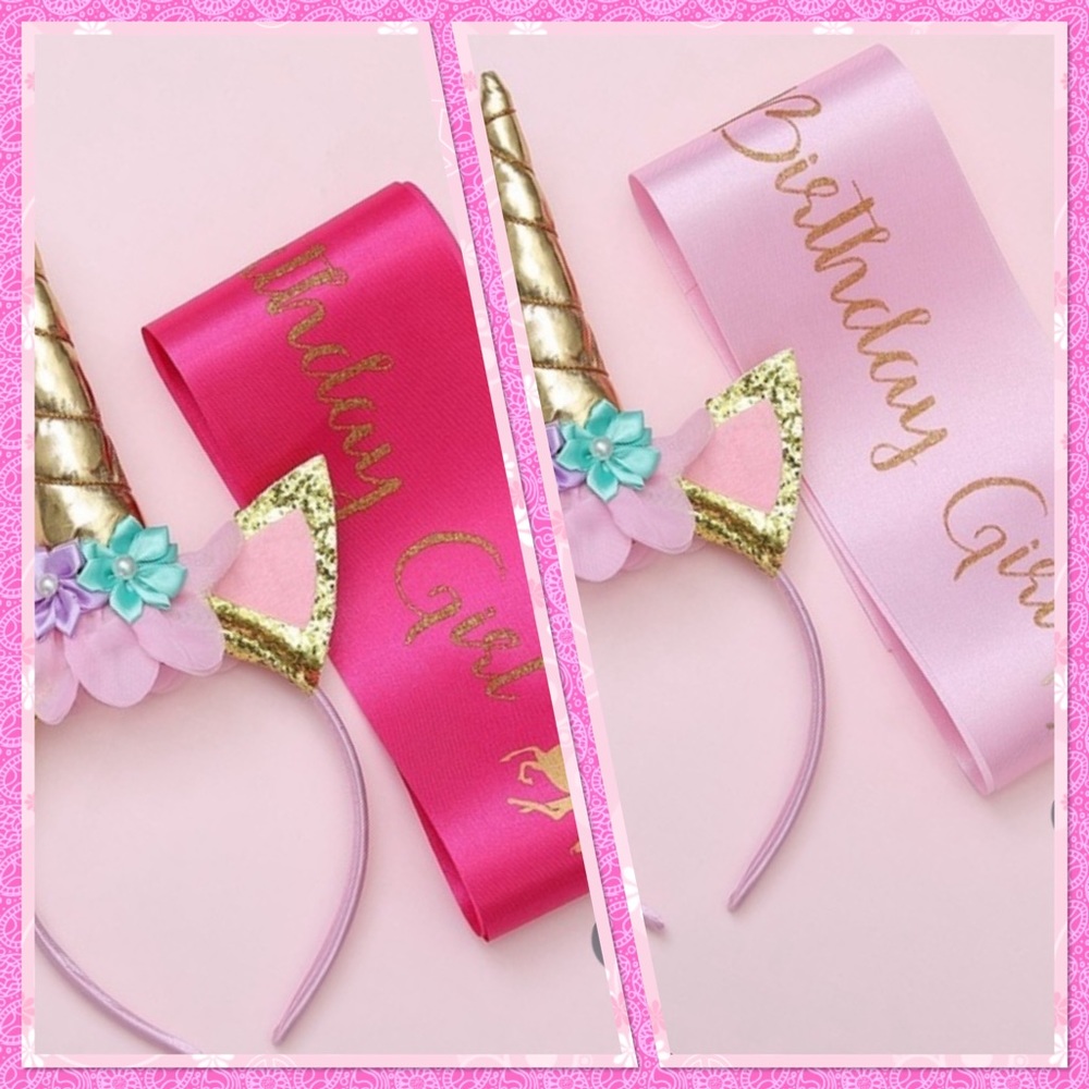 🦄New🦄Birthday Satin Sash & Unicorn Headband🦄